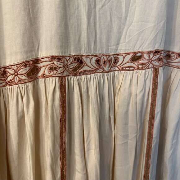 Free People | Ayu XS Boho Hippie Nude Short Sleeve Oversized Tunic Dress Open - Picture 8 of 15